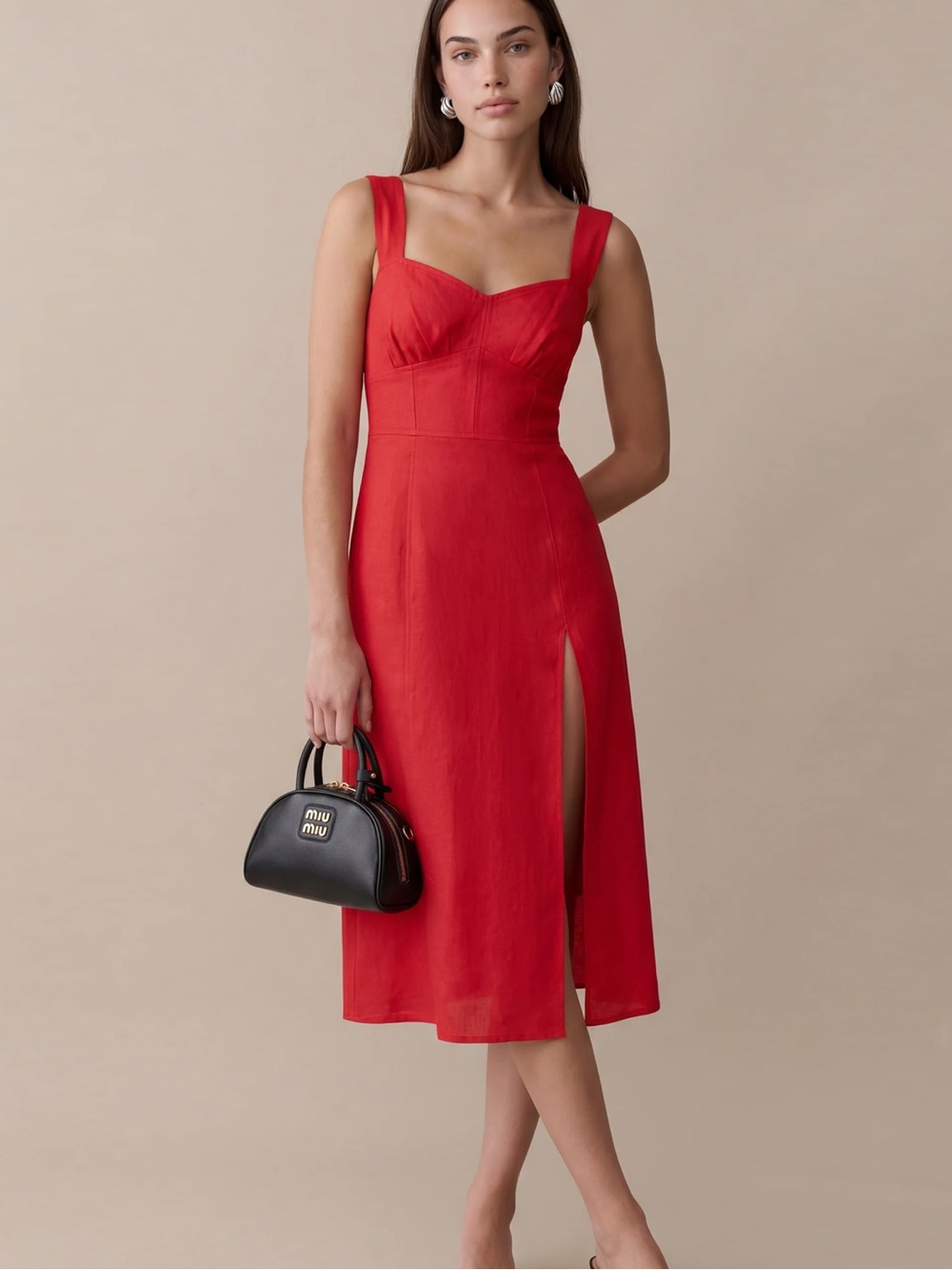 Few Moda Cassia Linen Midi Dress in Red size 8 $173